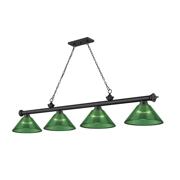 Z-Lite Cordon 4 Light Billiard, Matte Black & Green 2306-4MB-ARG - main